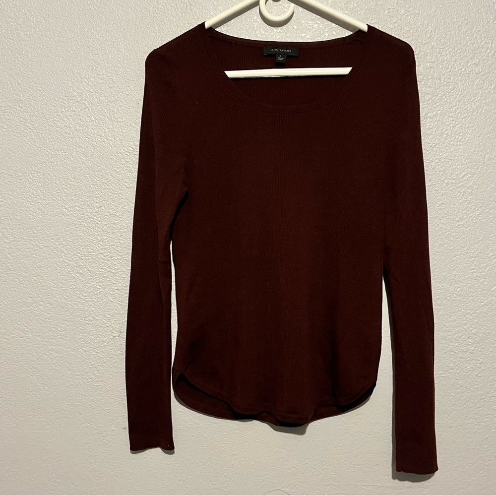 Ann Taylor scoop neck Long Sleeve Maroon Sweater Wool Blend Size Large